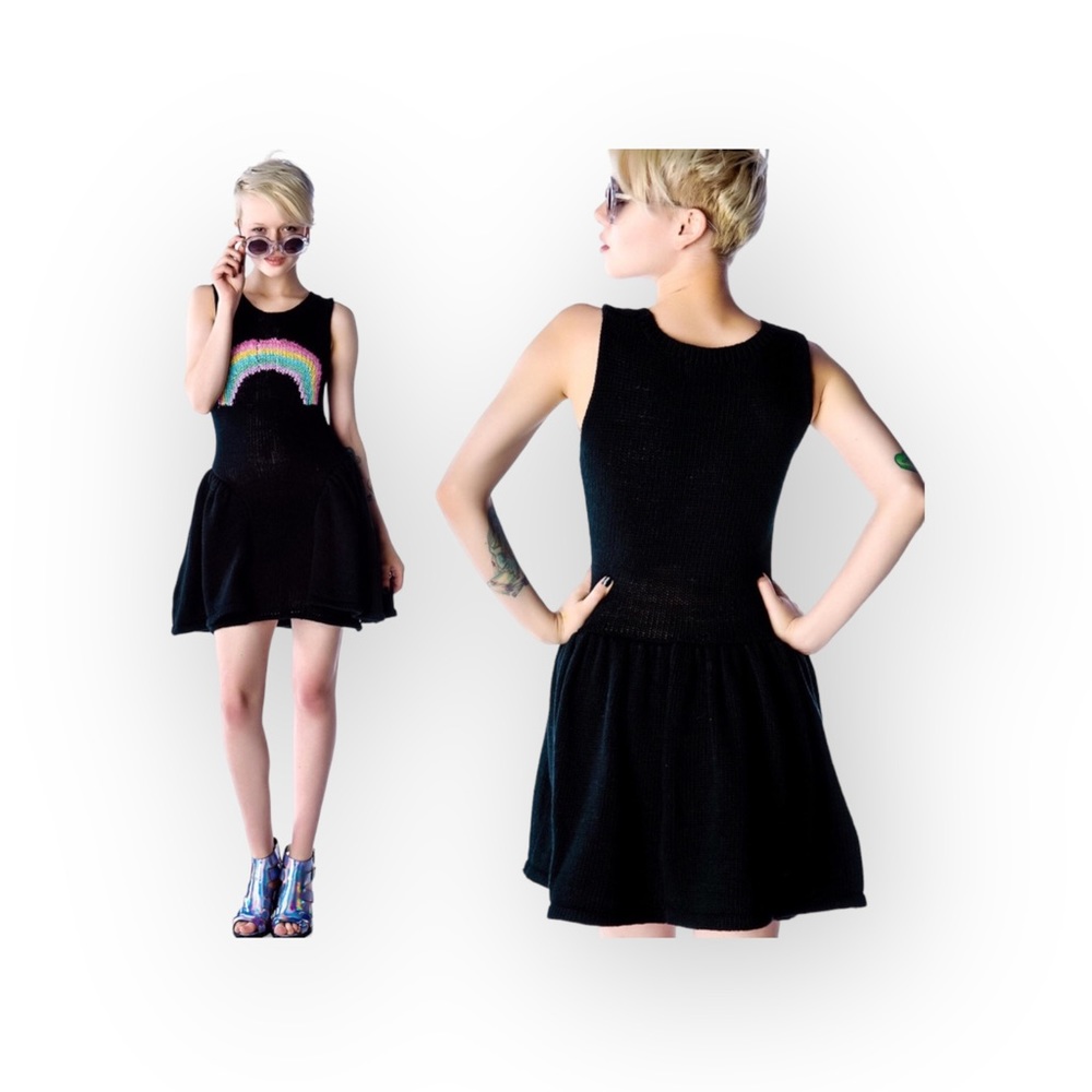 Deadstock: new Wildfox ☻ Little Rainbow Liv Knit Tank Mini Dress ☻︎ Black ☻︎ M - Picture 3 of 16